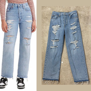 Levi's Distressed Ribcage Straight Ankle Blue Jeans Women’s Size 28 Button Fly